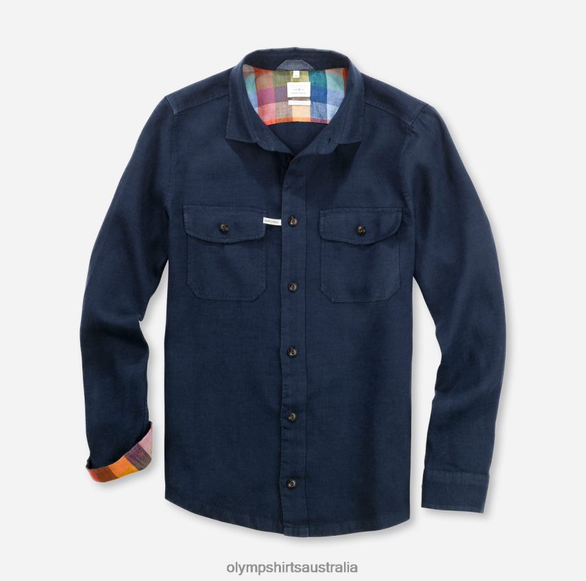 Clothing AU OLYMP Level Five Smart Casual Overshirt, Casual Shirt, Kent, Midnight Blue T8882J1956