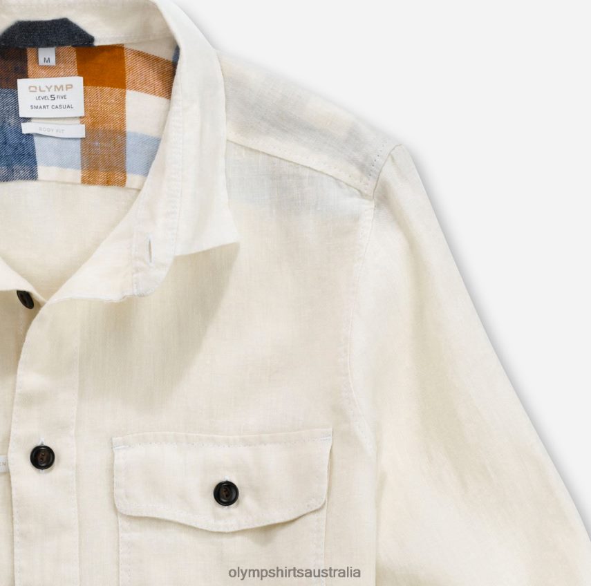 Clothing AU OLYMP Level Five Smart Casual Overshirt, Casual Shirt, Kent, Off White T8882J1950