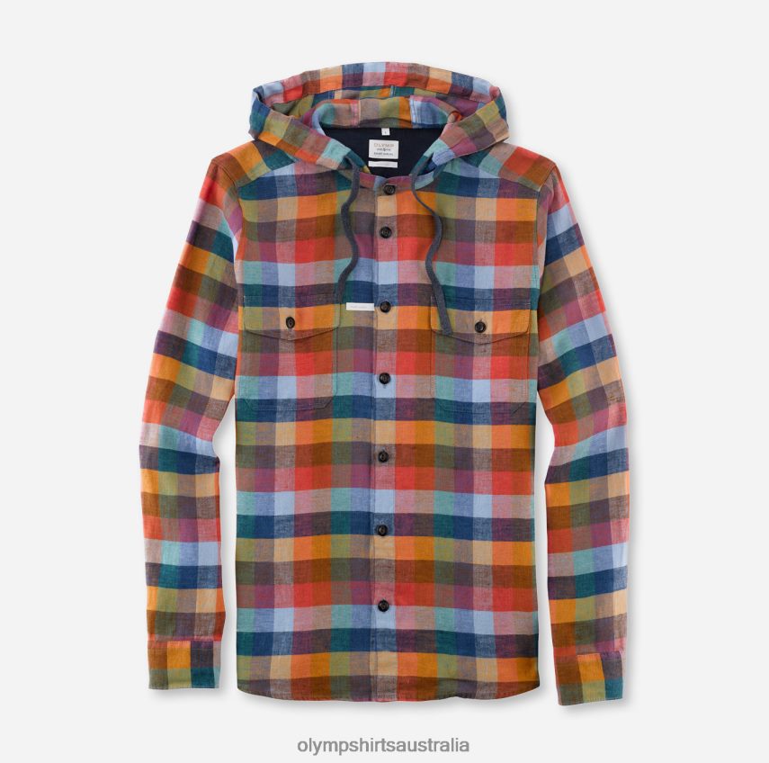 Clothing AU OLYMP Level Five Smart Casual Overshirt, Casual Shirt, Stand-Up Collar, Red T8882J1981