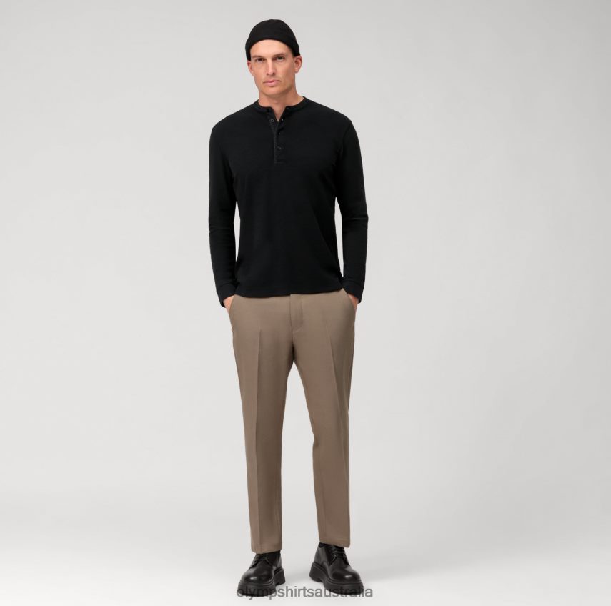 Clothing AU OLYMP Casual Jersey Long-Sleeved Polo, Black T8882J2131