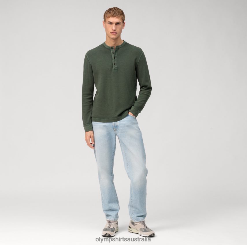 Clothing AU OLYMP Casual Jersey Long-Sleeved Polo, Grey Green T8882J2115