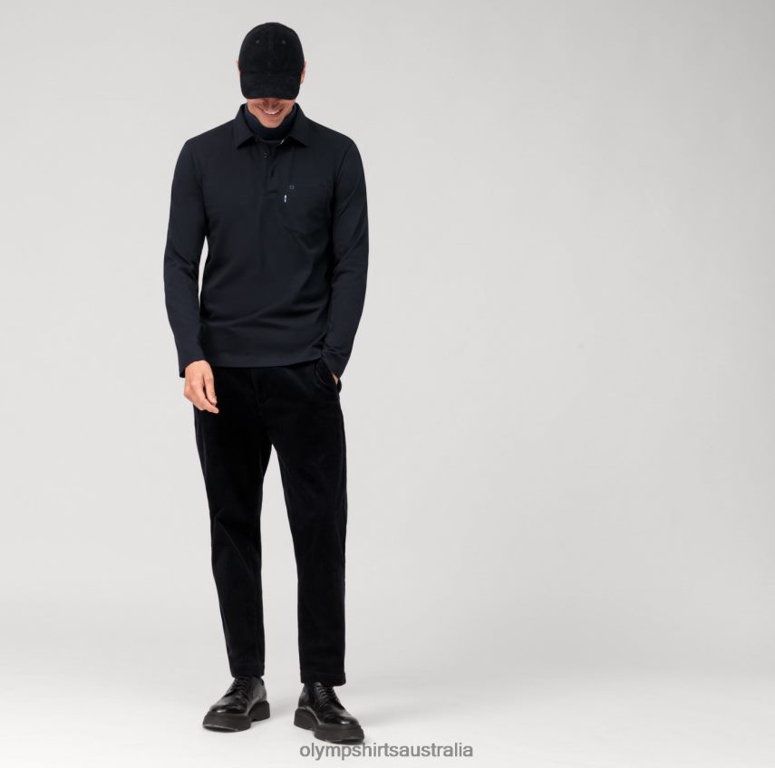 Clothing AU OLYMP Casual Jersey Long-Sleeved Polo, Marine T8882J2139