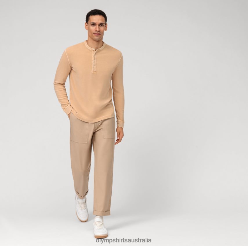 Clothing AU OLYMP Casual Jersey Long-Sleeved Polo, Natural T8882J2117