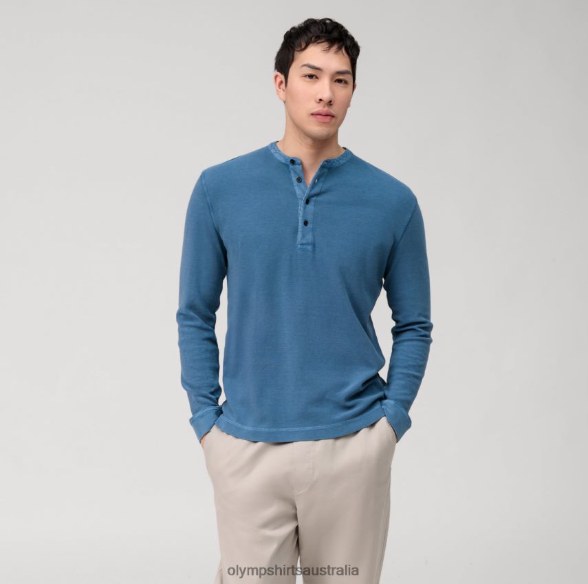 Clothing AU OLYMP Casual Jersey Long-Sleeved Polo, Smoke Blue T8882J2129