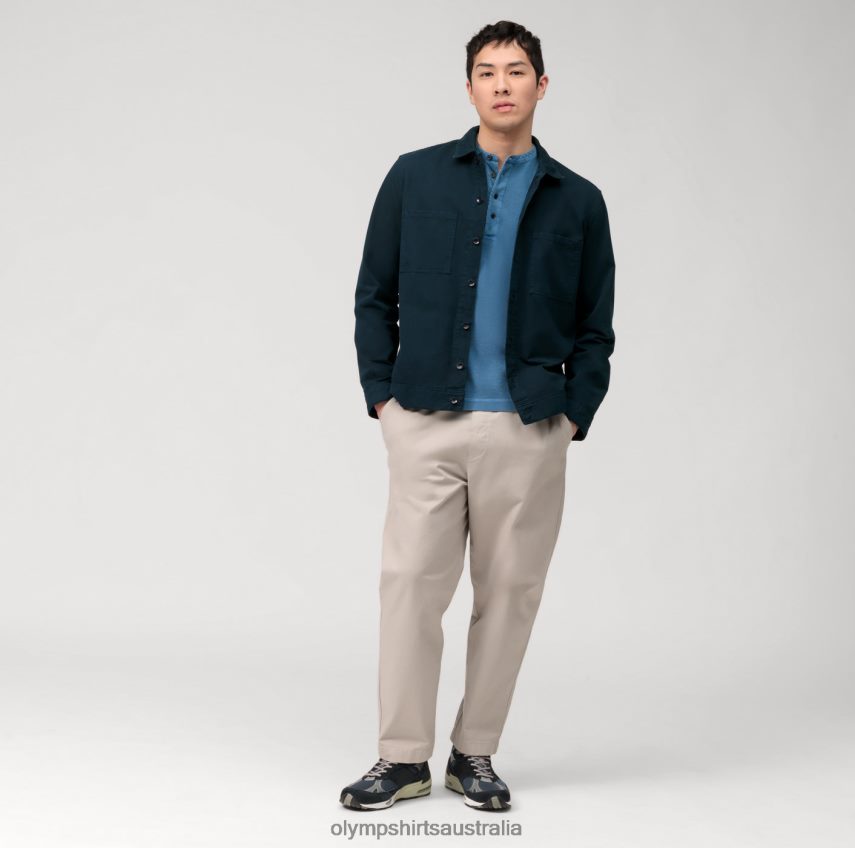 Clothing AU OLYMP Casual Jersey Long-Sleeved Polo, Smoke Blue T8882J2129