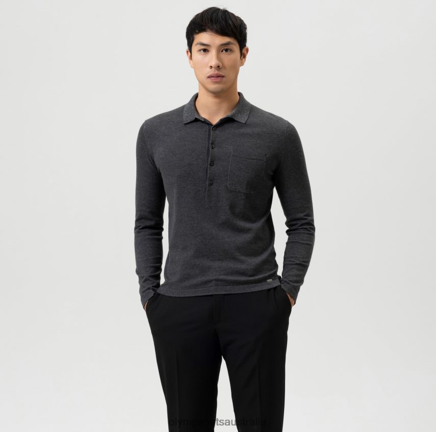 Clothing AU OLYMP Level Five Knitwear Body Fit, Polo Collar, Anthracite T8882J1754
