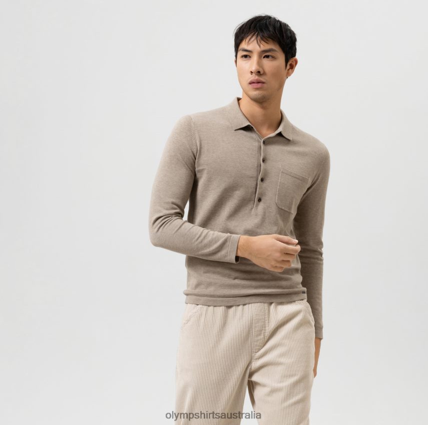 Clothing AU OLYMP Level Five Knitwear Body Fit, Polo Collar, Camel T8882J1845