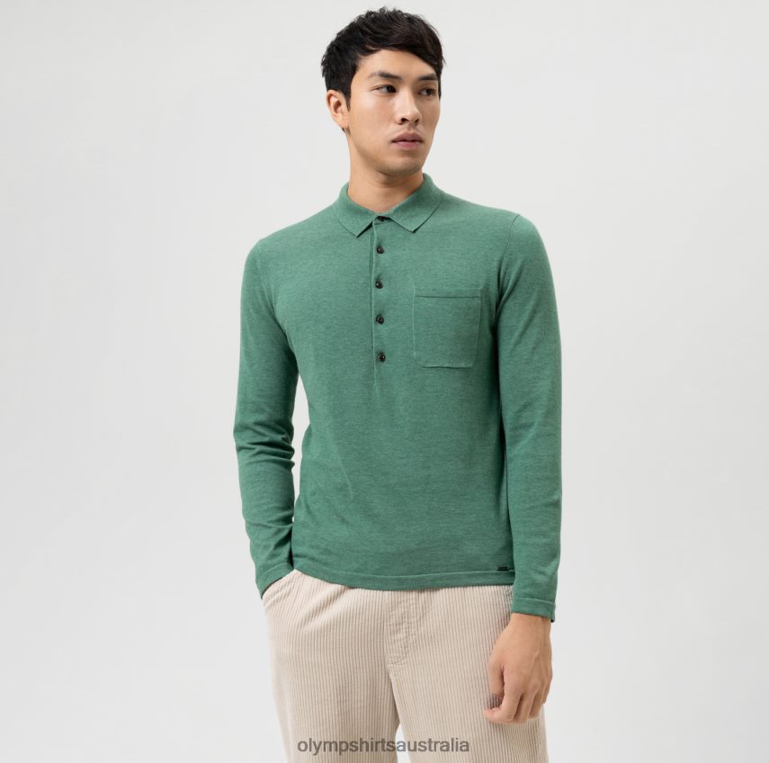 Clothing AU OLYMP Level Five Knitwear Body Fit, Polo Collar, Green T8882J1755