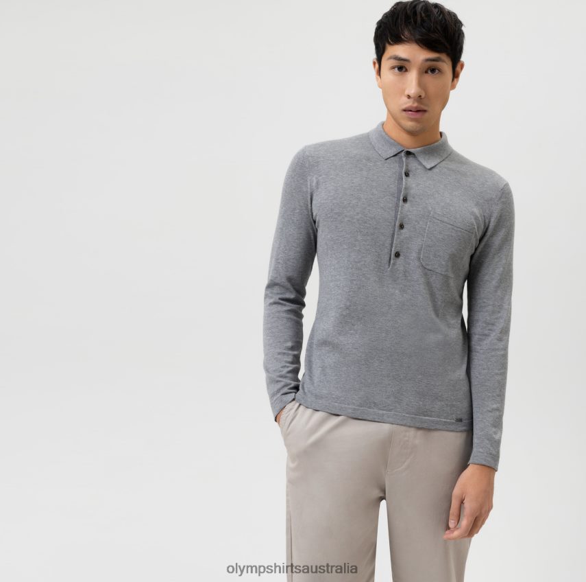 Clothing AU OLYMP Level Five Knitwear Body Fit, Polo Collar, Silver Grey T8882J1752