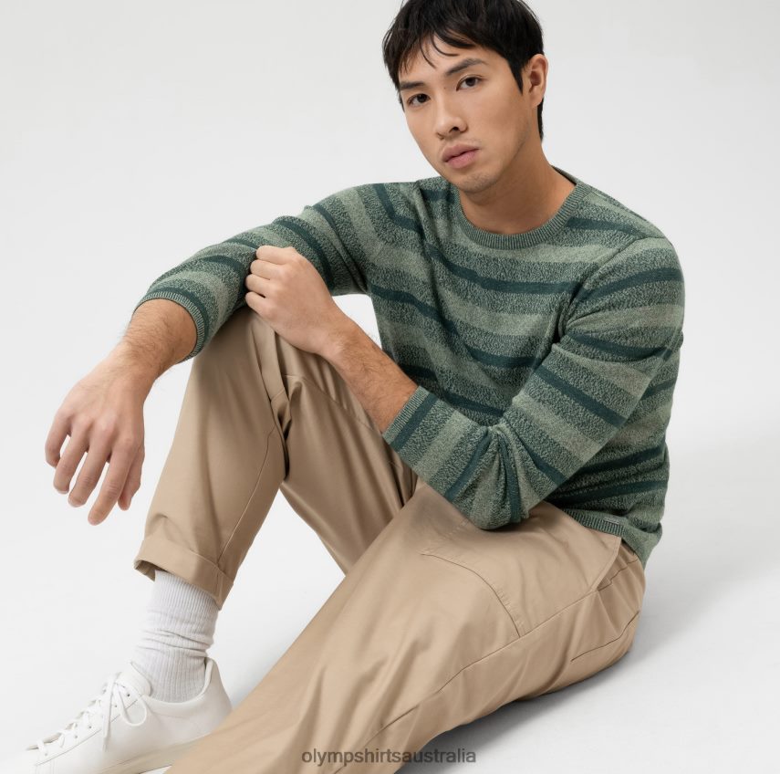 Clothing AU OLYMP Level Five Knitwear Body Fit, Pullover Crew Neck, Green T8882J1758