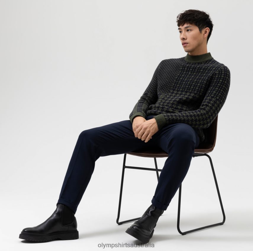 Clothing AU OLYMP Level Five Knitwear Body Fit, Pullover Stand-Up Collar, Olive T8882J1858