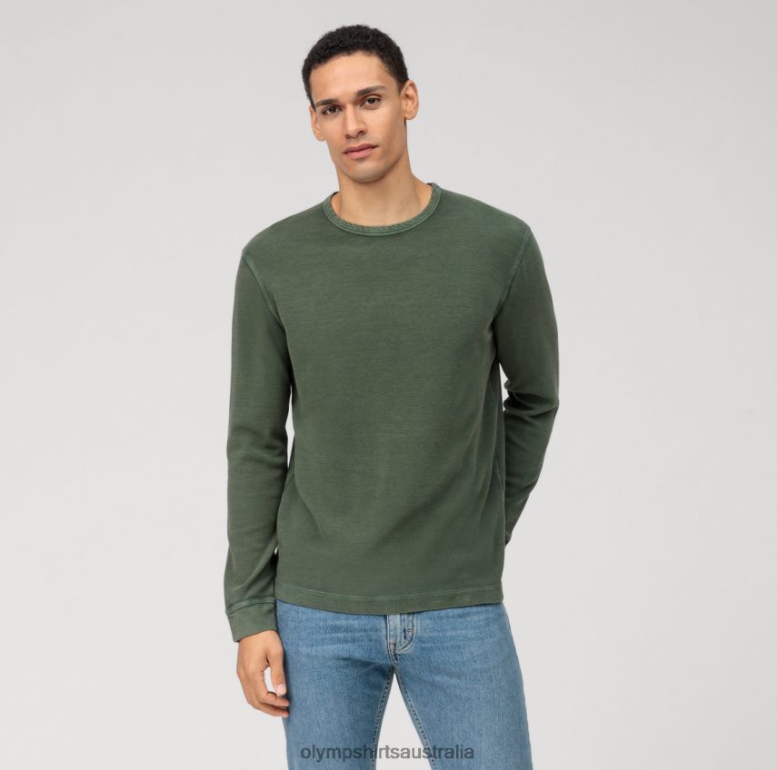 Clothing AU OLYMP Casual Jersey Long-Sleeved T-Shirt, Grey Green T8882J2043