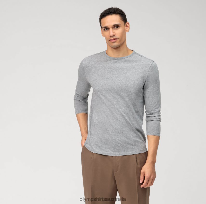 Clothing AU OLYMP Casual Jersey Long-Sleeved T-Shirt, Light Grey T8882J2035