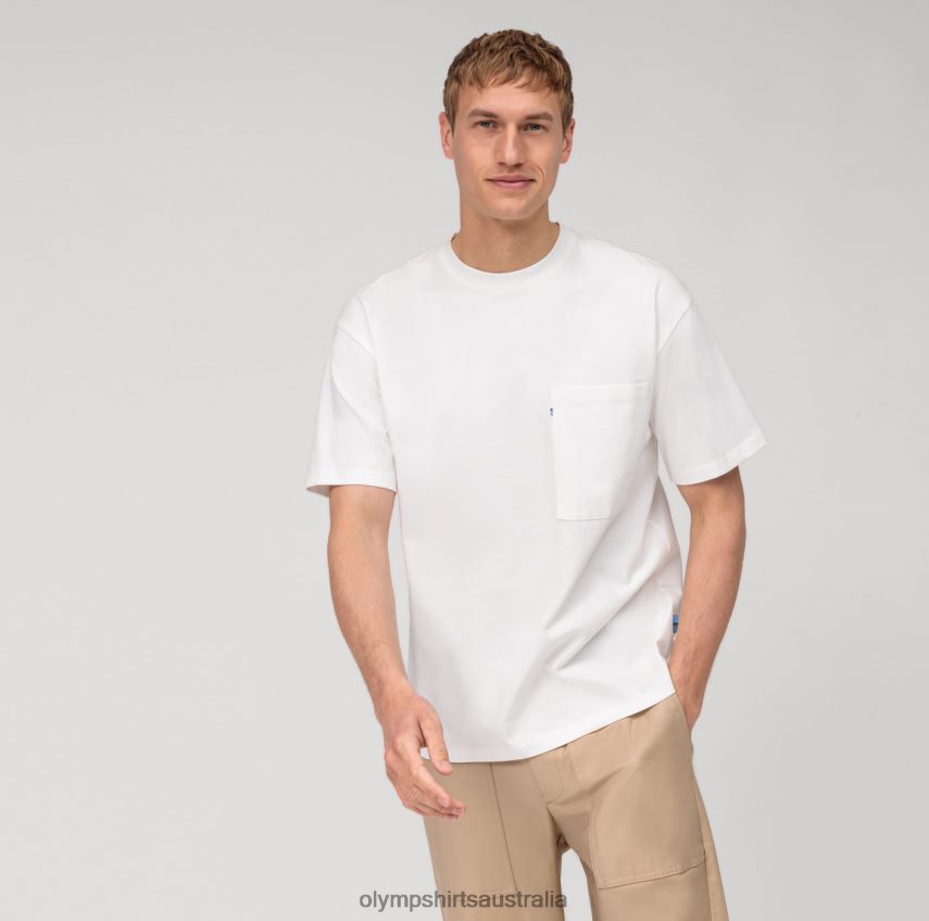 Clothing AU OLYMP Casual Jersey Relaxed Fit, T-Shirt, Off White T8882J2045