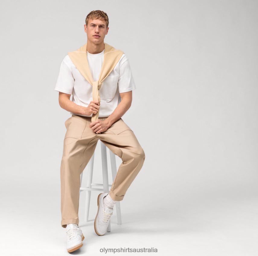 Clothing AU OLYMP Casual Jersey Relaxed Fit, T-Shirt, Off White T8882J2045