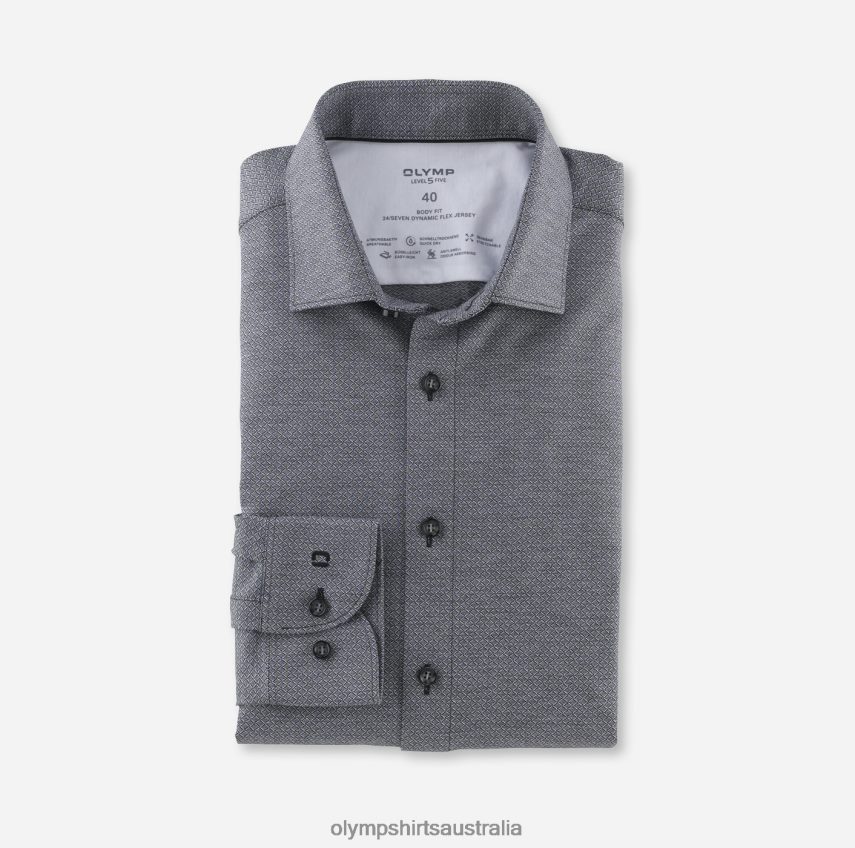 Clothing AU OLYMP Level Five 24/Seven Body Fit, Business Shirt, Modern Kent, Black T8882J725