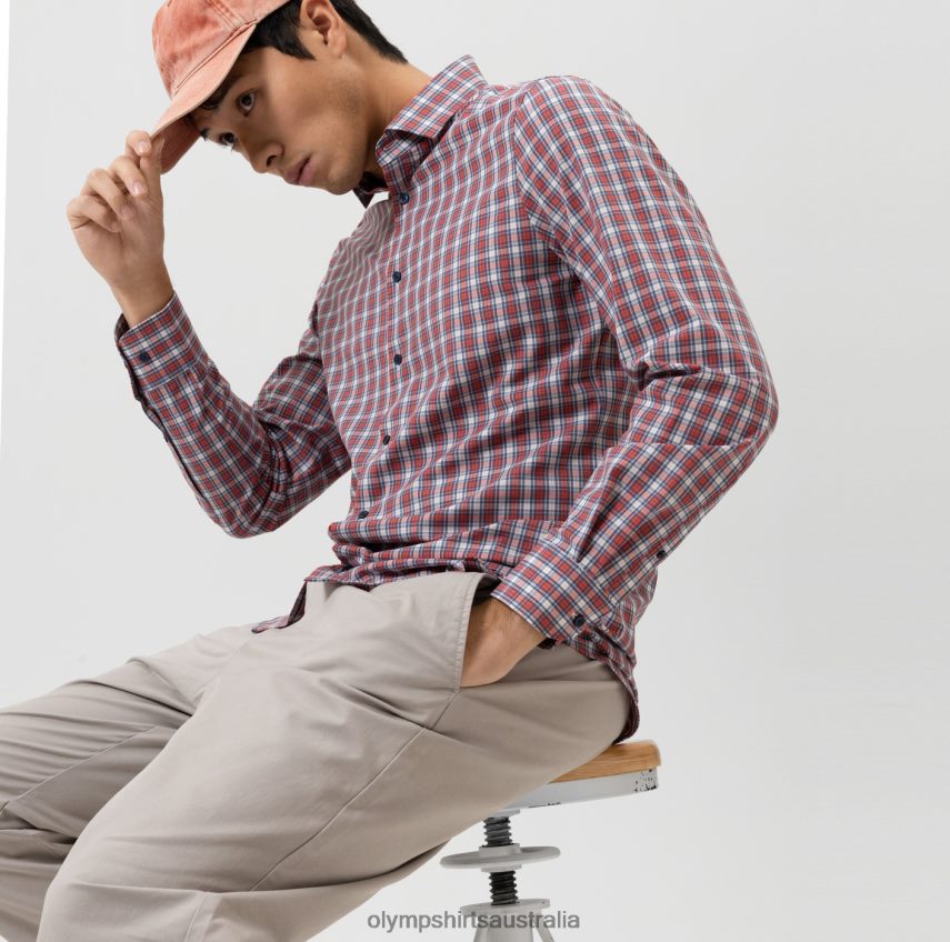 Clothing AU OLYMP Level Five 24/Seven Body Fit, Business Shirt, Modern Kent, Red T8882J648