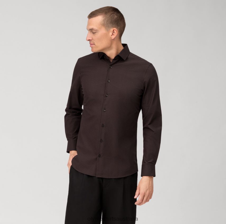 Clothing AU OLYMP Level Five 24/Seven Body Fit, Business Shirt, Modern Kent, Reddish Brown T8882J540