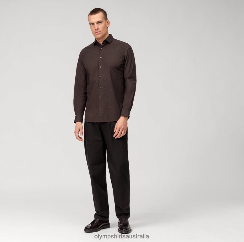 Clothing AU OLYMP Level Five 24/Seven Body Fit, Business Shirt, Modern Kent, Reddish Brown T8882J540