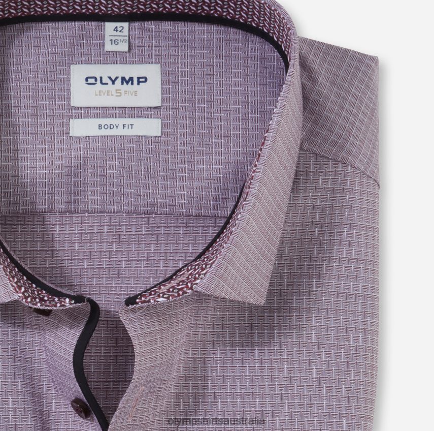 Clothing AU OLYMP Level Five Body Fit, Business Shirt, Long Sleeve Extra Long, Modern Kent, Dark Red T8882J904