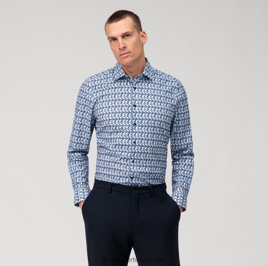 Clothing AU OLYMP Level Five Body Fit, Business Shirt, Long Sleeve Extra Long, New York Kent, Bleu T8882J870