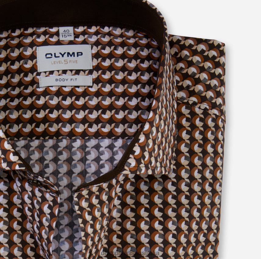 Clothing AU OLYMP Level Five Body Fit, Business Shirt, Long Sleeve Extra Long, Royal Kent, Brown T8882J886