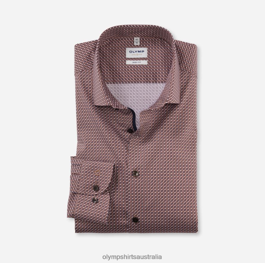 Clothing AU OLYMP Level Five Body Fit, Business Shirt, Modern Kent, Reddish Brown T8882J482