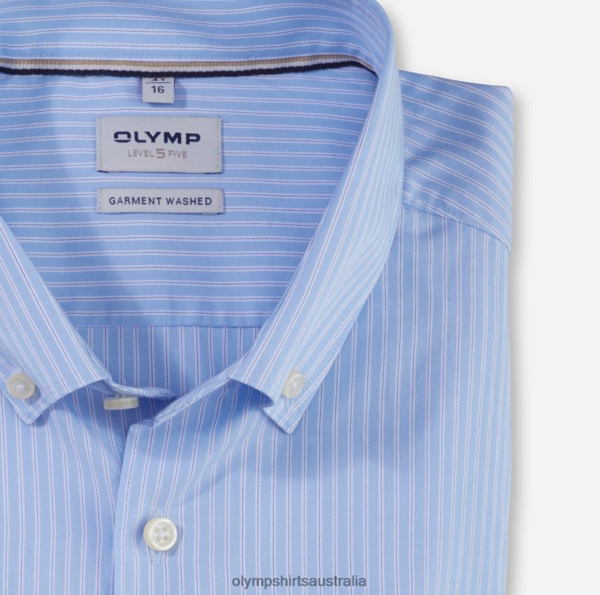 Clothing AU OLYMP Level Five Garment Washed Body Fit, Business Shirt, Button-Down, Bleu T8882J463