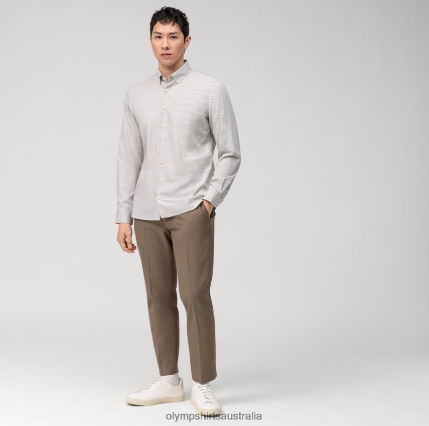 Clothing AU OLYMP Level Five Garment Washed Body Fit, Business Shirt, Button-Down, Taupe T8882J553