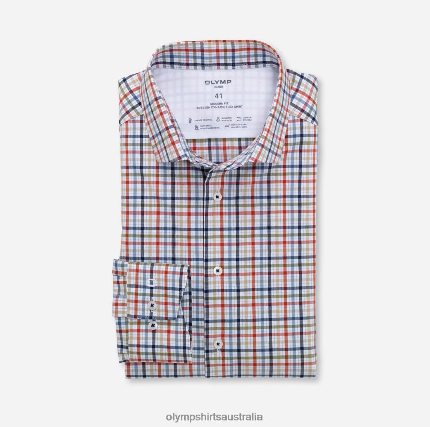 Clothing AU OLYMP Luxor 24/Seven Modern Fit, Business Shirt, Modern Kent, Red Orange T8882J1371