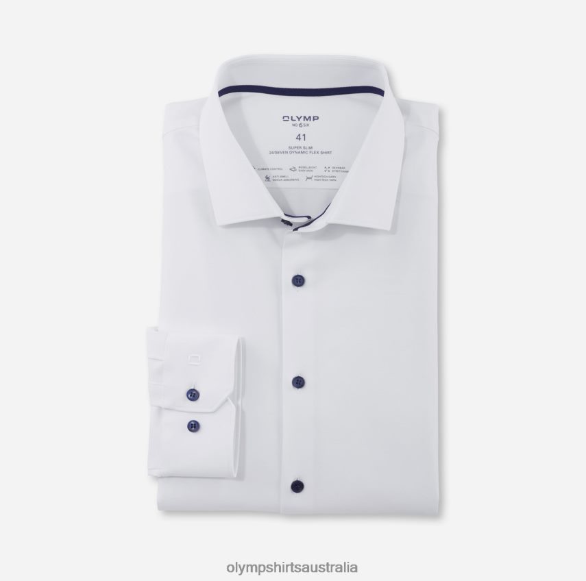 Clothing AU OLYMP No. Six 24/Seven Super Slim, Business Shirt, Long Sleeve Extra Long, Modern Kent, White T8882J330