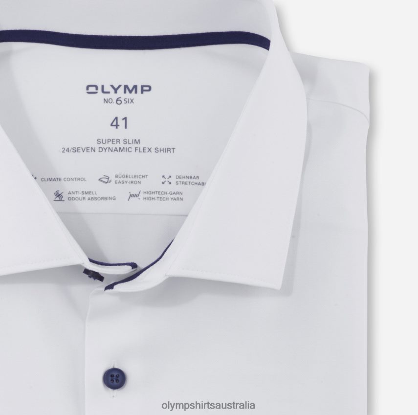 Clothing AU OLYMP No. Six 24/Seven Super Slim, Business Shirt, Long Sleeve Extra Long, Modern Kent, White T8882J330