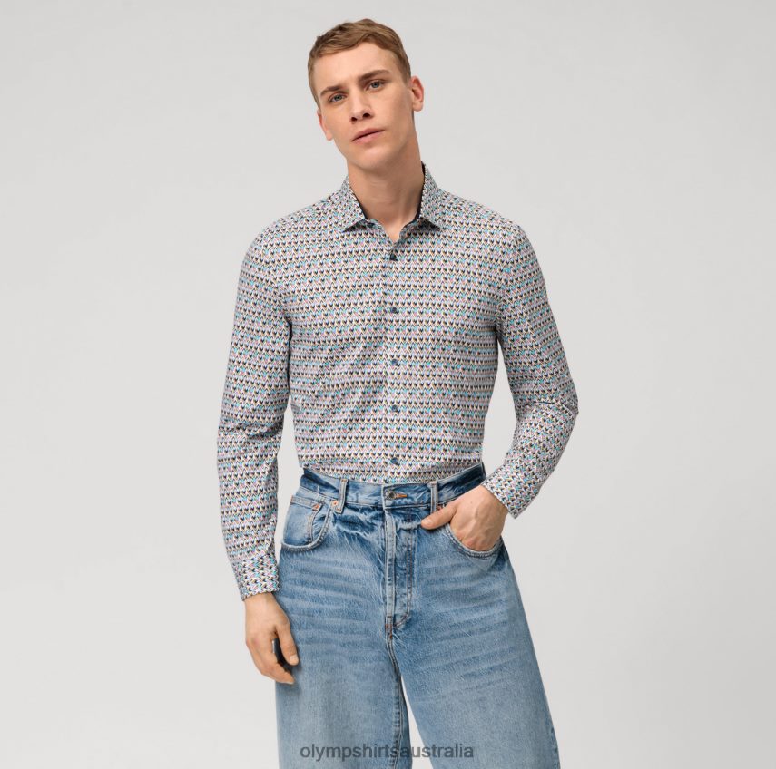 Clothing AU OLYMP No. Six 24/Seven Super Slim, Business Shirt, Modern Kent, Emerald T8882J20