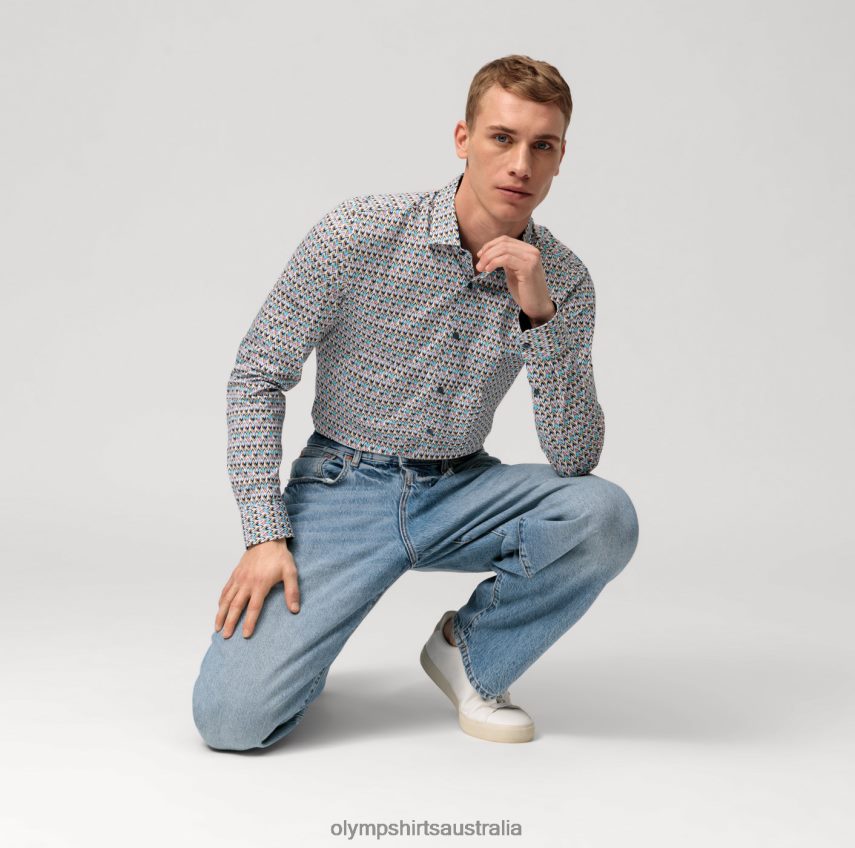 Clothing AU OLYMP No. Six 24/Seven Super Slim, Business Shirt, Modern Kent, Emerald T8882J20