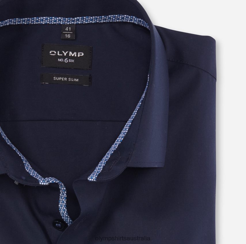 Clothing AU OLYMP No. Six Super Slim, Business Shirt, Long Sleeve Extra Long, Modern Kent, Cobalt T8882J301