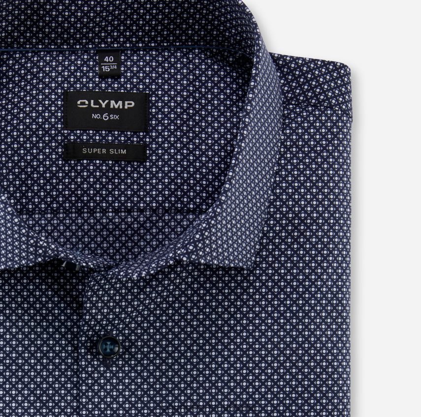 Clothing AU OLYMP No. Six Super Slim, Business Shirt, Long Sleeve Extra Long, Modern Kent, Marine T8882J323