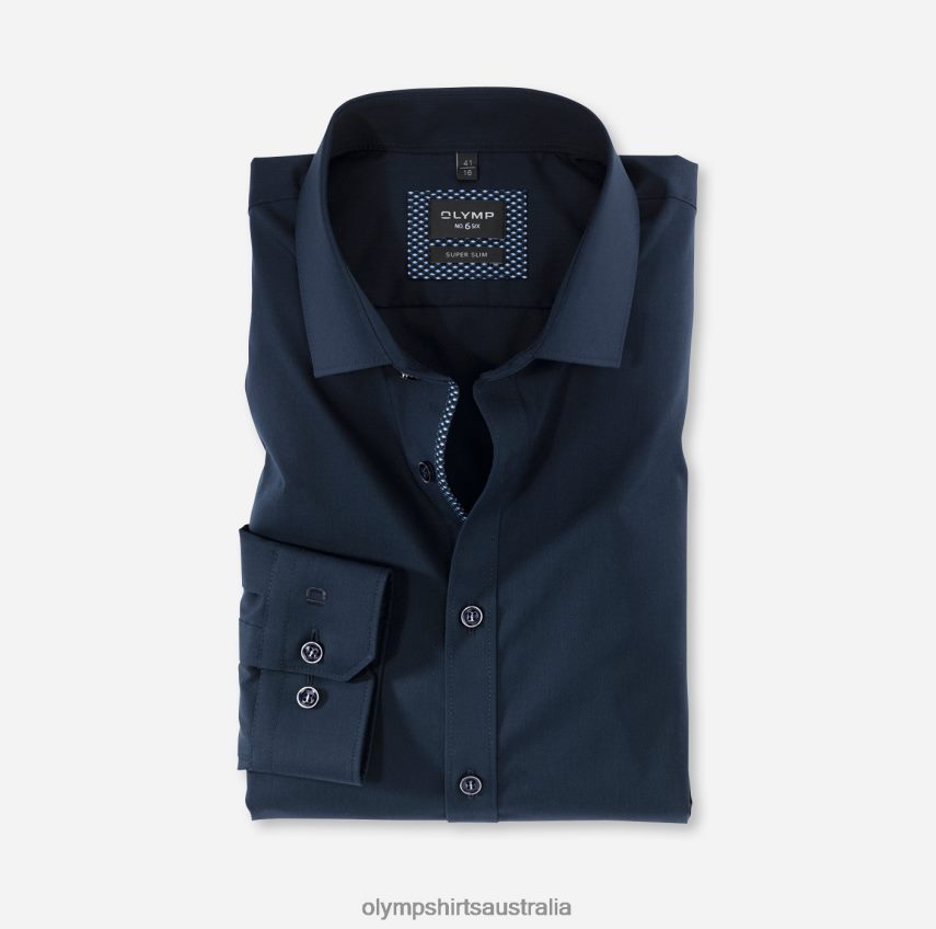 Clothing AU OLYMP No. Six Super Slim, Business Shirt, Long Sleeve Extra Long, Modern Kent, Marine T8882J325