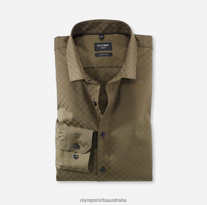 Clothing AU OLYMP No. Six Super Slim, Business Shirt, Long Sleeve Extra Long, Modern Kent, Olive T8882J310