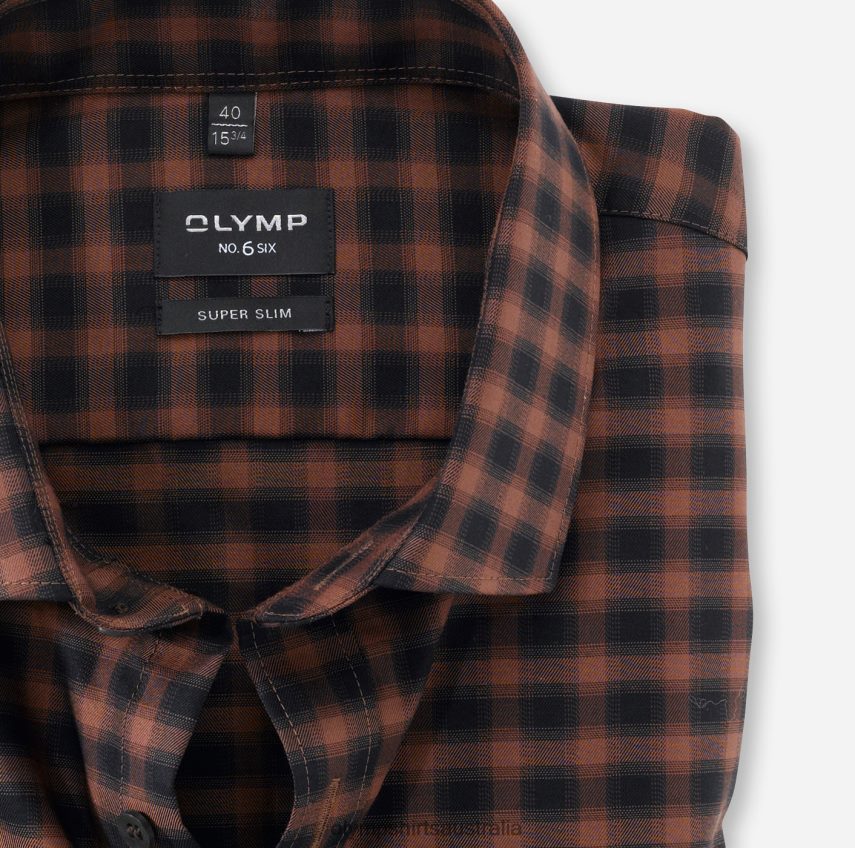 Clothing AU OLYMP No. Six Super Slim, Business Shirt, Modern Kent, Brown T8882J245