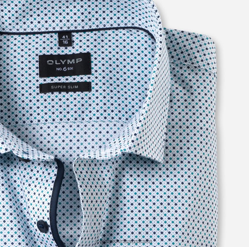 Clothing AU OLYMP No. Six Super Slim, Business Shirt, Modern Kent, Emerald T8882J190